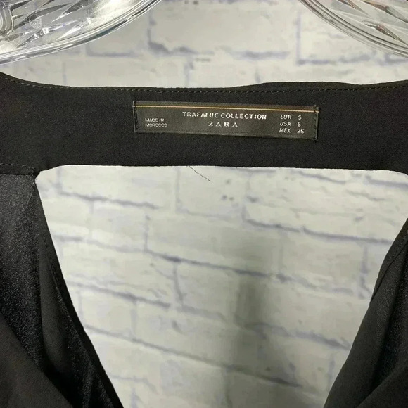 Zara Black Ruffle Chiffon Sleeve Statement Sleeve Drape Back Top - Picture 5 of 6